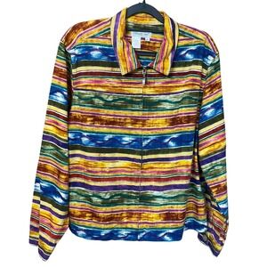 Coldwater Creek Multicolor Striped Zip Up Jacket Womens Size XL 100% Cotton